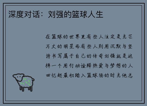 深度对话：刘强的篮球人生