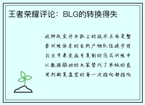 王者荣耀评论：BLG的转换得失