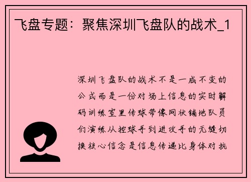 飞盘专题：聚焦深圳飞盘队的战术_1